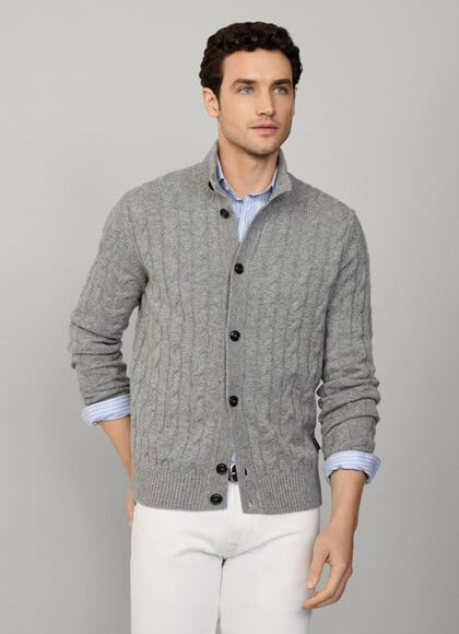 Wool-Cashmere Cable Knit Cardigan