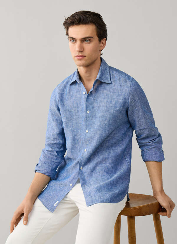 Regular Fit Yarn Dyed Linen Shirt