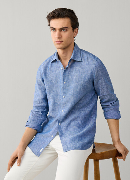 Regular Fit Yarn Dyed Linen Shirt