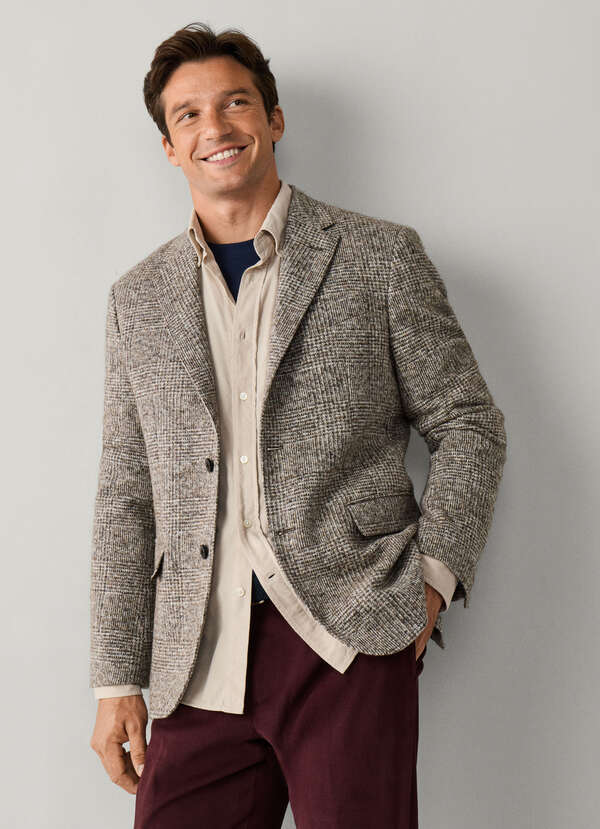 Wool Blend Knit Prince of Wales Blazer