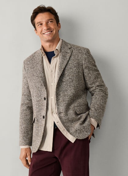 Wool Blend Knit Prince of Wales Blazer