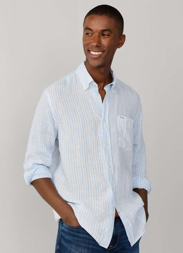 Regular Fit Mixed Stripe Linen Shirt Regular Fit Mixed Stripe Linen Shirt