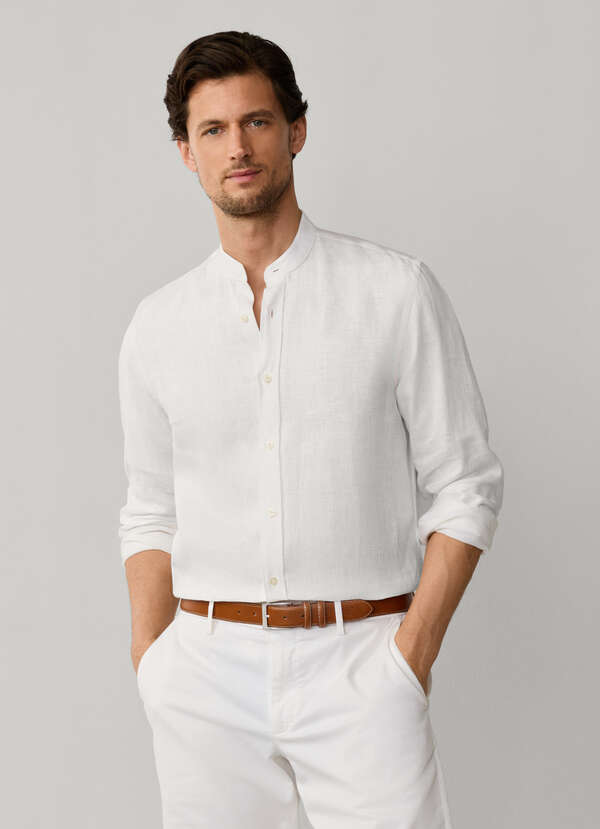 Regular Fit Mandarin Collar Linen Shirt