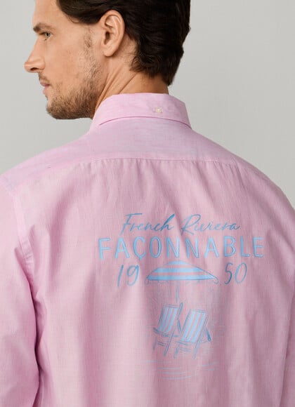 Regular Fit Back Print Linen Blend Shirt