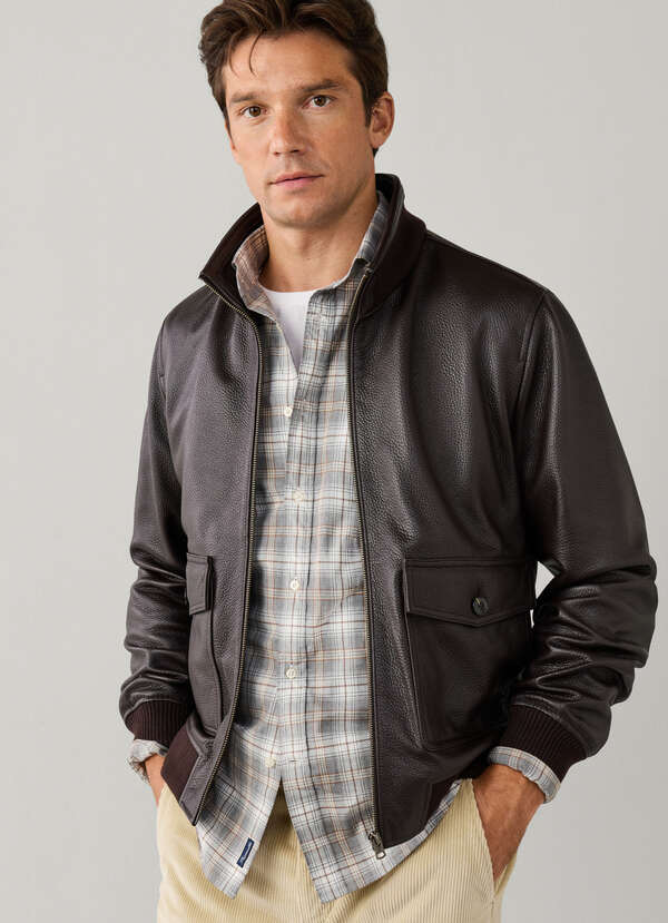 Deer Leather Ribbed Collar Blouson Jacket Deer Leather Ribbed Collar Blouson Jacket