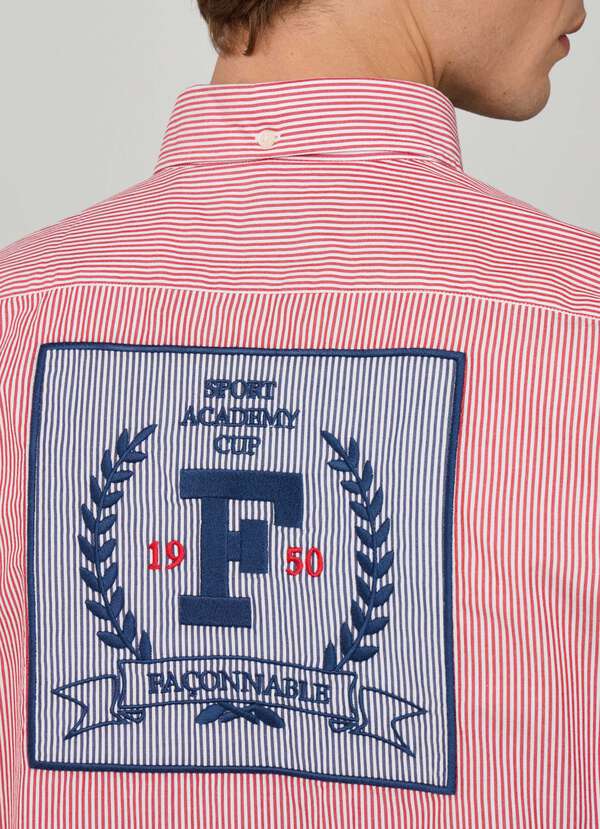 Regular Fit Back Patch Striped Oxford Shirt