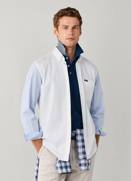 Regular Fit Contrast Pinpoint Sleeves Shirt