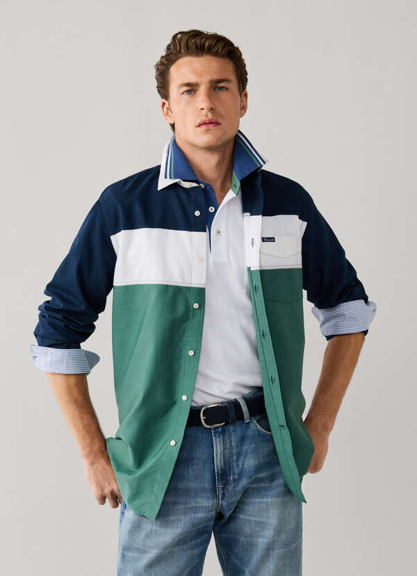 Regular Fit colour Block Gabardine Shirt Regular Fit colour Block Gabardine Shirt