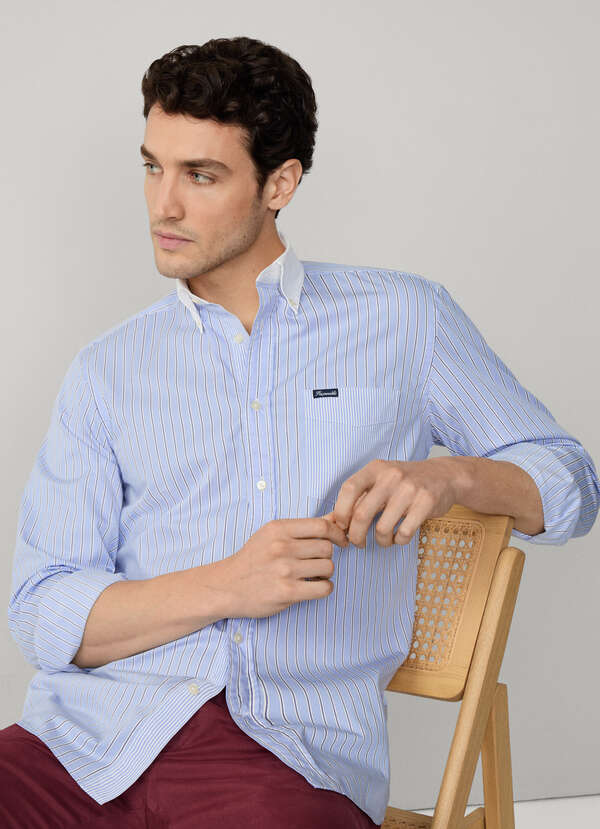 Regular Fit Striped White Collar Shirt