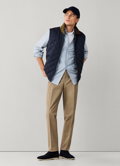 Regular Fit Stretch Cotton Pleated Trousers