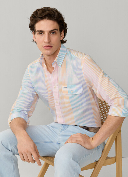 Regular Fit Multi Stripe Linen Blend Shirt
