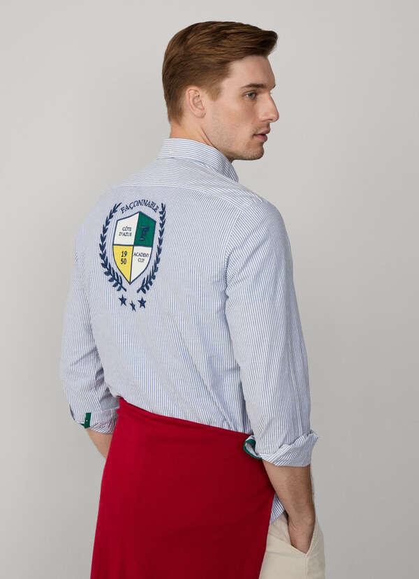 Regular Fit Back Crest Striped Oxford Shirt