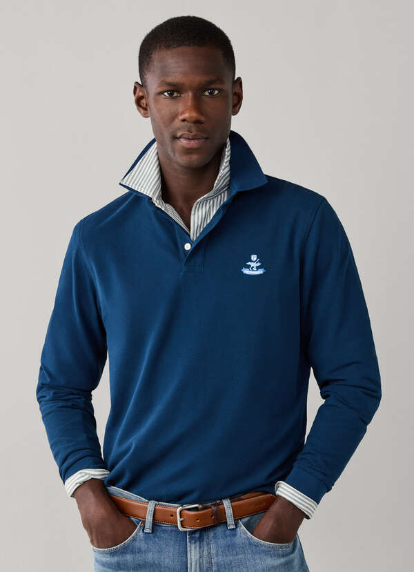 Regular Fit Long Sleeve Logo Pima Polo