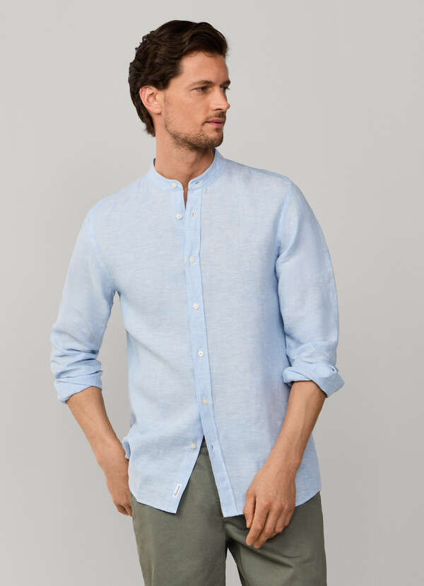 Regular Fit Mandarin Collar Linen Shirt