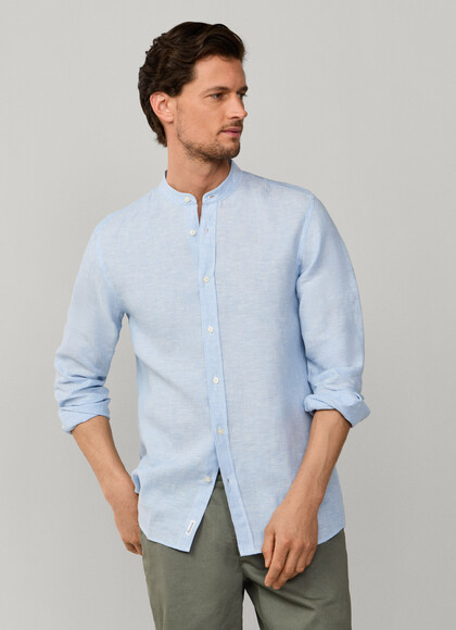 Regular Fit Mandarin Collar Linen Shirt