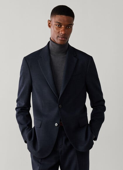 Stretch Wool Blend Melange Flannel Blazer