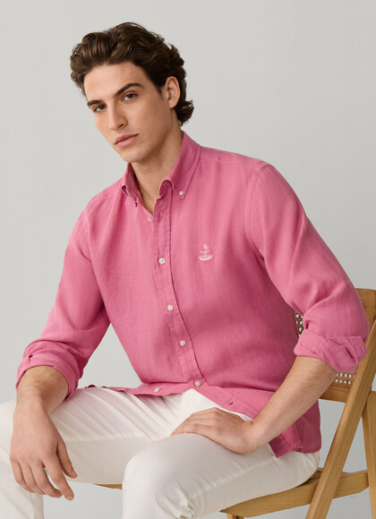 Regular Fit Garment Dyed Linen Shirt