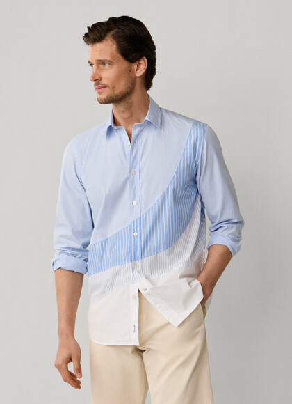 Regular Fit Striped Patches Poplin Shirt
