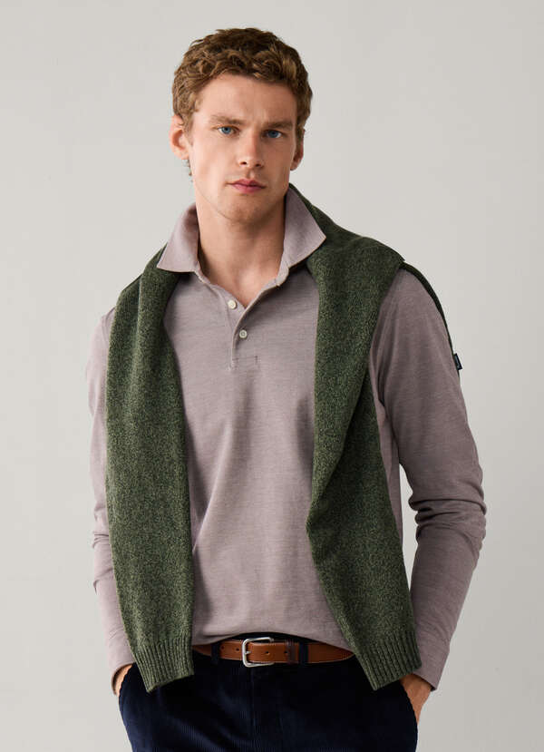 Regular Fit Long Sleeve Melange Pique Polo