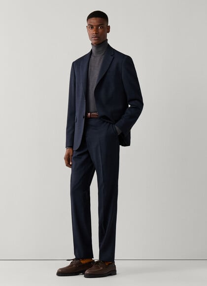 Regular Fit Wool Blend Flannel Trousers