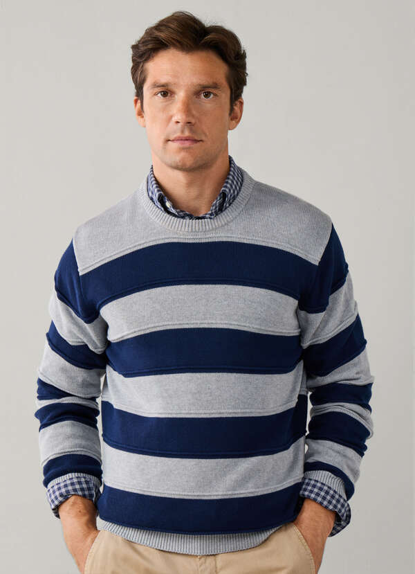 Cotton Crew Neck Rugby Stripe Sweater Cotton Crew Neck Rugby Stripe Sweater