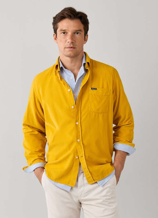 Regular Fit Garment Dyed Babycord Shirt