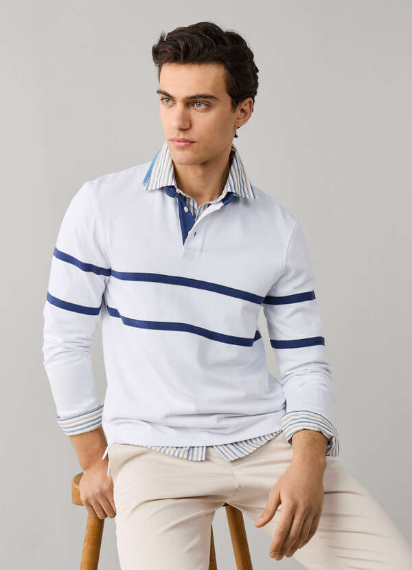 Regular Fit Long Sleeve Striped Front Polo