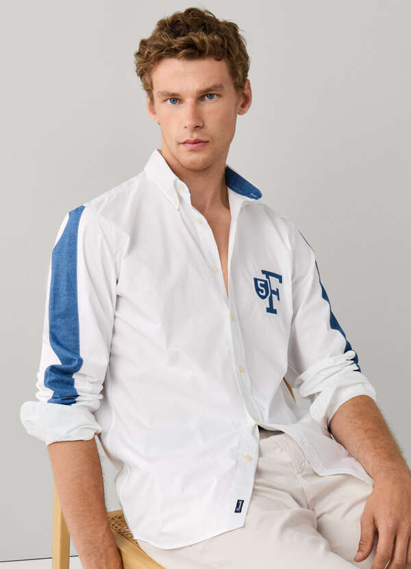 Regular Fit Chambray Striped Sleeves Shirt