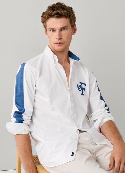 Regular Fit Chambray Striped Sleeves Shirt