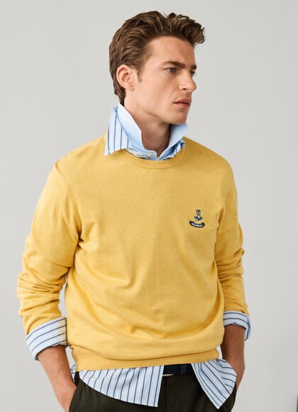 Cotton Silk Logo Crew-Neck Sweater
