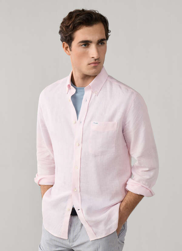 Regular Fit Solid Linen Shirt