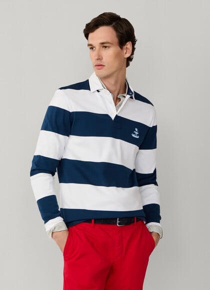 Regular Fit Long Sleeve Stripe Rugby Polo