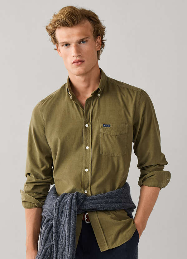 Regular Fit Garment Dyed Babycord Shirt
