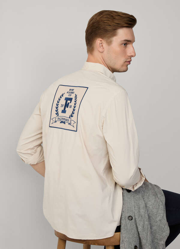 Regular Fit Garment Dyed Back Patch Shirt
