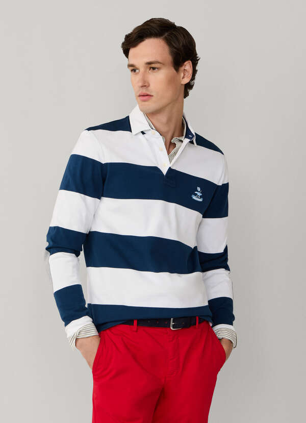 Regular Fit Long Sleeve Stripe Rugby Polo