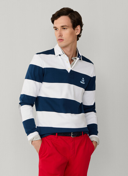 Regular Fit Long Sleeve Stripe Rugby Polo