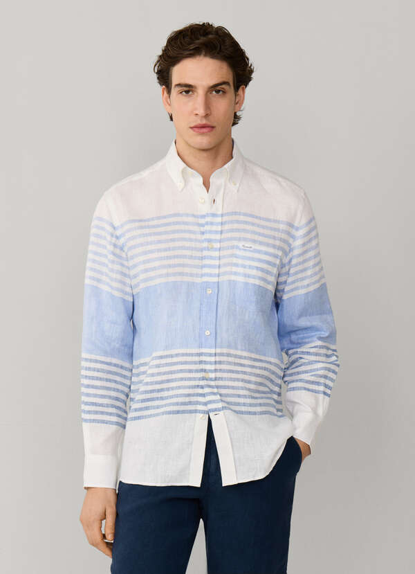 Regular Fit Horizontal Stripe Linen Shirt