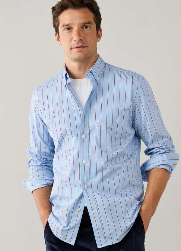 Regular Fit Hairline Stripe Poplin Shirt