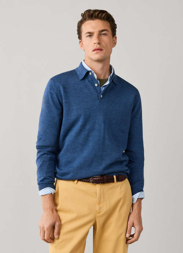 Long Sleeve Merino Wool Knit Polo