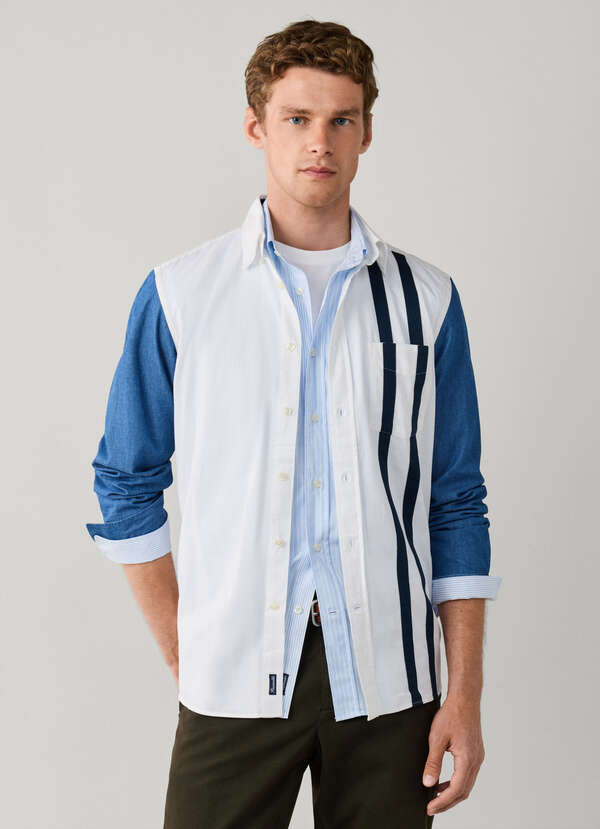 Regular Fit Contrast Chambray Sleeves Shirt