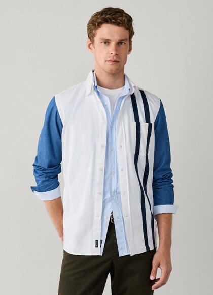 Regular Fit Contrast Chambray Sleeves Shirt