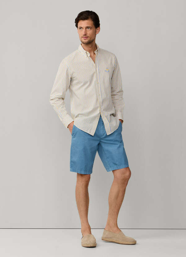 Cotton Linen Drawcord Bermuda Shorts