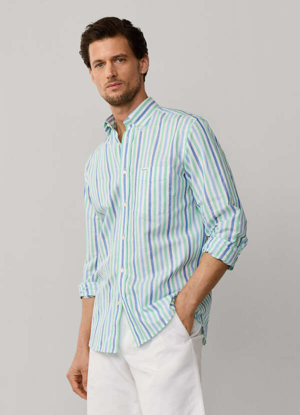Regular Fit Candy Stripe Linen Blend Shirt
