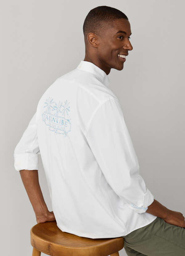 Regular Fit Palms Print Voile Shirt