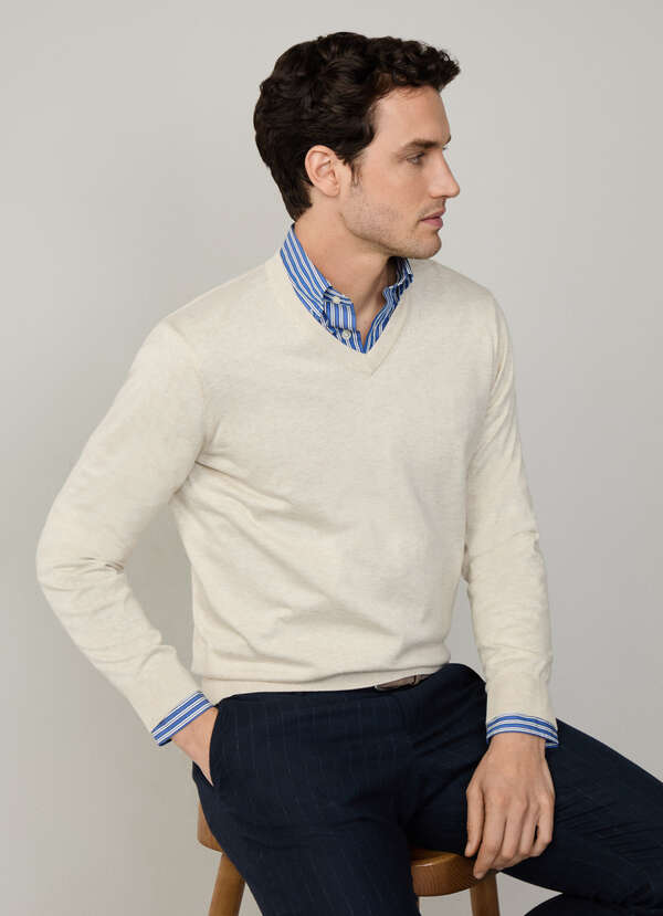 Cotton Silk V Neck Jumper