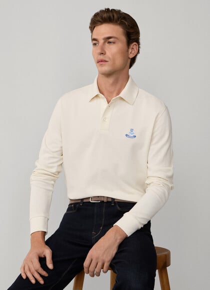 Regular Fit Long Sleeve Logo Pima Polo