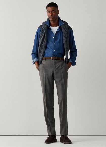 Regular Fit Wool Blend Flannel Trousers