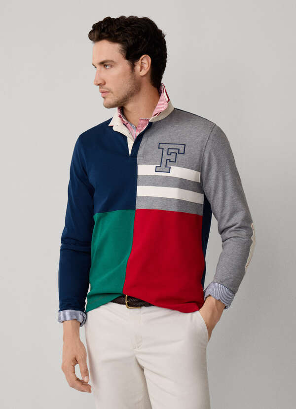 Regular Fit Long Sleeve Patch Rugby Polo