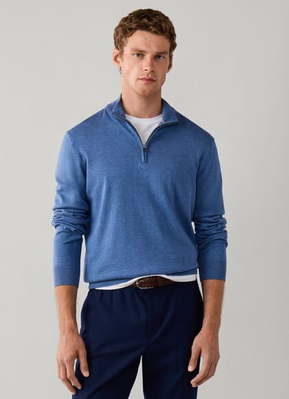Cotton Silk Half Zip Sweater