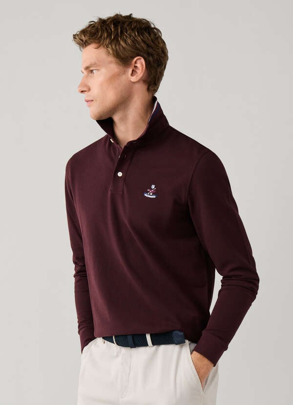 Regular Fit Long Sleeve Logo Pima Polo
